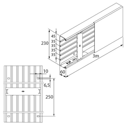 Calha para distribuição Unex 60x230, em U23X cor branco