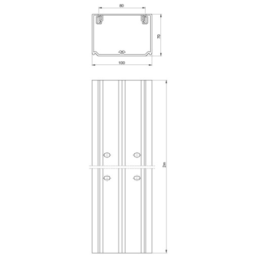 Calha para mecanismos Unex 70x100 de 1 tampa 80 mm, em U23X cor alumínio