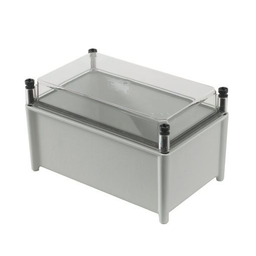 Plastic housing, TBF polyester empty enclosure, 186 x 302 x 175 mm, Glass fibre-reinforced polyester, untreated, Light Grey, Transparent