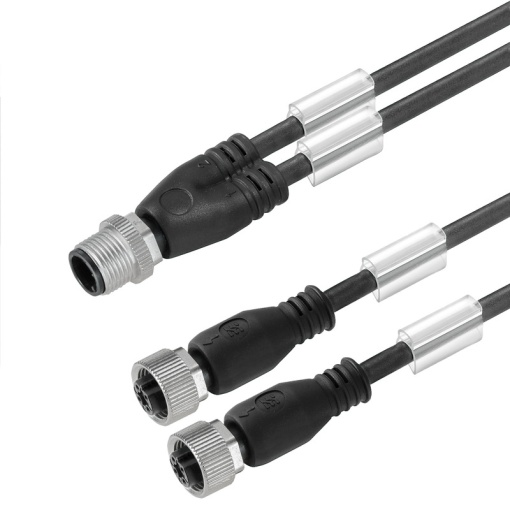 Sensor-actuator adaptor cable assembled, Connecting line, M12  M12, 3, 10 m, Twin cabling, pin, straight, 2x socket, straight, black similar to RA