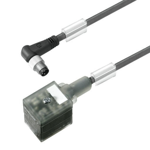Valve cable assembled, 90&deg; plug - valve plug, Design A 18 mm, M8  none, Cable length 3 m, PUR, black