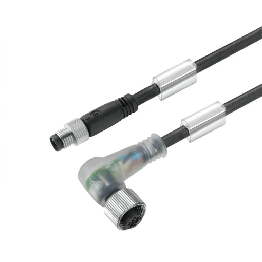 Sensor-actuator Cable, M8  M12, Number of poles 3, 1 m, pin, straight - socket, 90, LED Yes, Shielded No