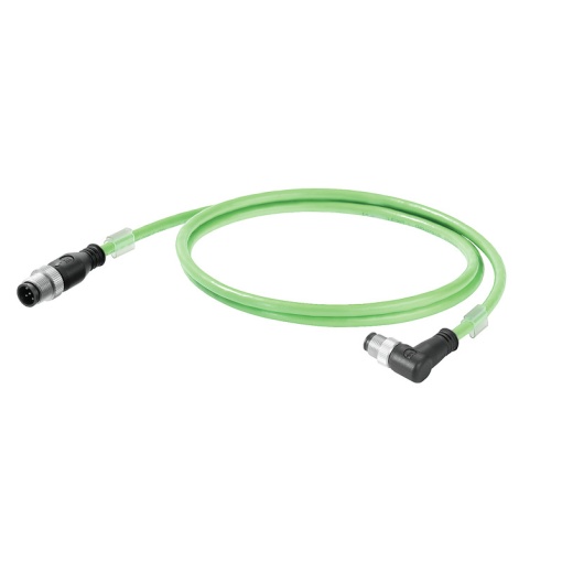 PROFINET Cable assembled, M12 D-code  IP 67 straight pin, M12 D-code  IP 67 angled pin, Number of poles 4, Length 10 m