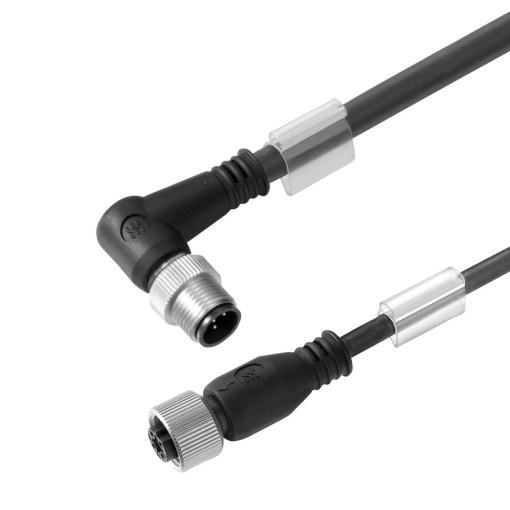 Sensor-actuator Cable, M12  M12, Number of poles 4, 2 m, pin, angled - bush straight, LED No, Shielded No