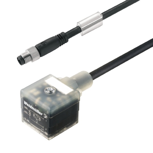 Valve cable assembled, Straight plug - valve plug, Design A 18 mm, M8  none, Cable length 0.5 m, PUR, black