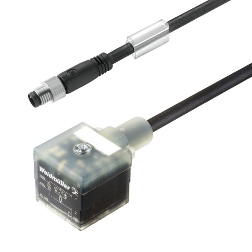 Valve cable assembled, Straight plug - valve plug, Design A 18 mm, M8  none, Cable length 10 m, PUR, black