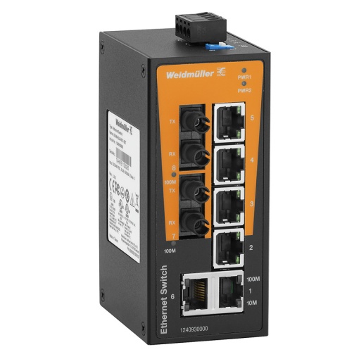 Network switch, unmanaged, Fast Ethernet, 6x RJ45, 2  ST Multi-mode, -10 C...60 C, IP30
