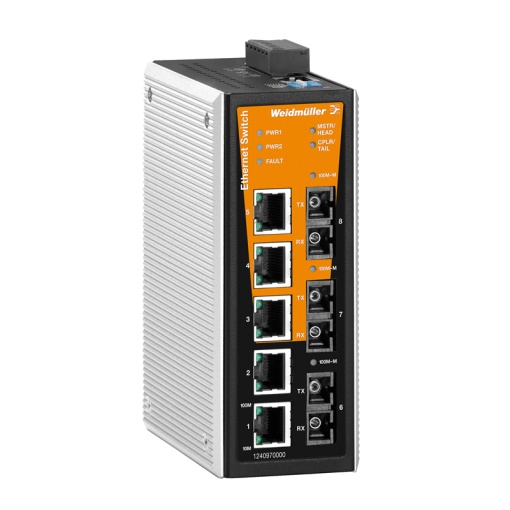Network switch, managed, Fast Ethernet, 5x RJ45, 1  SC Multi-mode, 2  SC Single-mode, -40 C...75 C, IP30