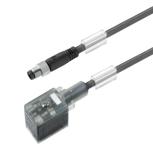 Valve cable assembled, Straight plug - valve plug, DIN design B 10 mm, M8  none, Cable length 1.5 m, PUR, black