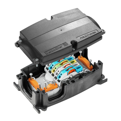 Energy distribution terminal strip with housing, DC, IP65, in complete state, Polycarbonate, GRP, Distribution