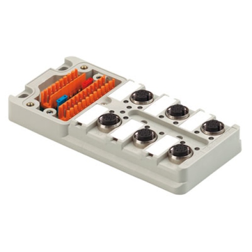 Sensor-actuator passive distributor without cable, Hood distributor lower part, M12, 30 V, A-coded, LED Yes, LED initiator Yes, Wiring type PNP