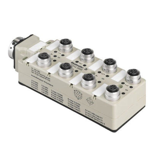 Sensor-actuator passive distributor without cable, Bayonet joint with female connector at rear, with M23 outlet, 19-pole, M12, 30 V, A-coded, LED Y