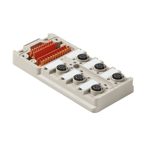 Sensor-actuator passive distributor without cable, Hood distributor lower part, M12, 30 V, A-coded, LED Yes, LED initiator Yes, Wiring type PNP