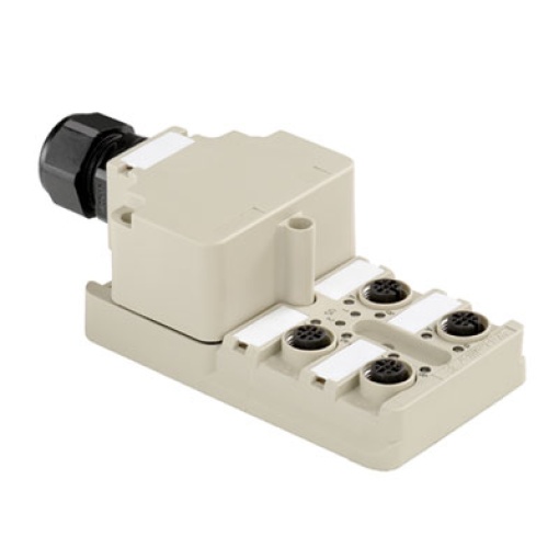 Sensor-actuator passive distributor without cable, Hood version, M12, 30 V, A-coded, LED Yes, LED initiator Yes, Wiring type NPN