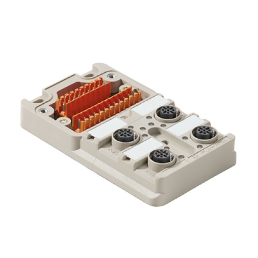 Sensor-actuator passive distributor without cable, Hood distributor lower part, M12, 30 V, A-coded, LED Yes, LED initiator Yes, Wiring type PNP