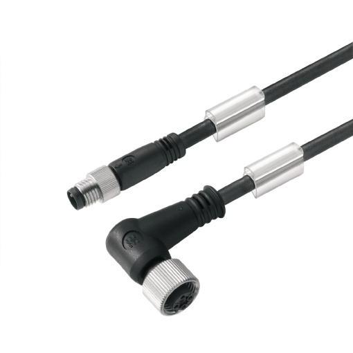Sensor-actuator Cable, M8  M12, Number of poles 3, 1.5 m, pin, straight - socket, 90&deg;, LED No, Shielded No