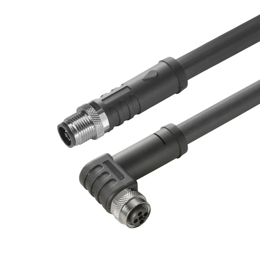 Sensor-actuator Cable, M12  M12, Number of poles 4, 1.5 m, pin, straight - socket, 90&deg;, LED , Shielded No