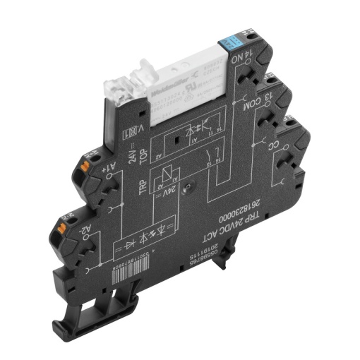 Relay module, 24 V DC 20 %, Green LED, 1 NO contact AgNi , 250 V AC, 6 A, PUSH IN