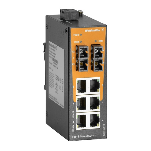 Network switch, unmanaged, Fast Ethernet, 6x RJ45, 2x SC Single-mode, -40 C...75 C, IP30