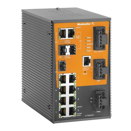 Network switch, managed, FastGigabit Ethernet, 7x RJ45 10100BASE-TX, 3x combo-ports 101001000BASE-TX or 1001000BaseSFP, -40 C...85 C, IP3