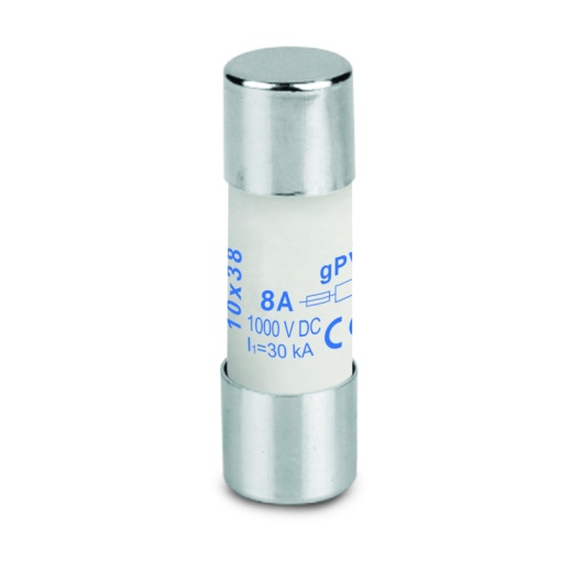 Cylindrical fuse cartridge, Photovoltaics, 1000 , 10 x 38 mm, gPV, 8 A