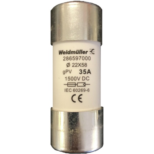 Cylindrical fuse cartridge, Photovoltaics, 1500 , 22 x 58 mm, gPV, 35 A