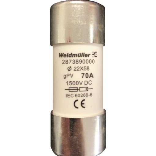 Cylindrical fuse cartridge, Photovoltaics, 1500 , 22 x 58 mm, gPV, 70 A