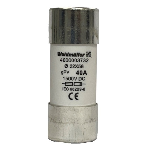 Cylindrical fuse cartridge, Photovoltaics, 1500 , 22 mm x 58 mm, 65 A, 22 x 58 mm, gPV, 30 A