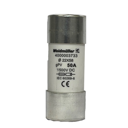 Cylindrical fuse cartridge, Photovoltaics, 1500 , 22 x 58 mm, gPV, 50 A
