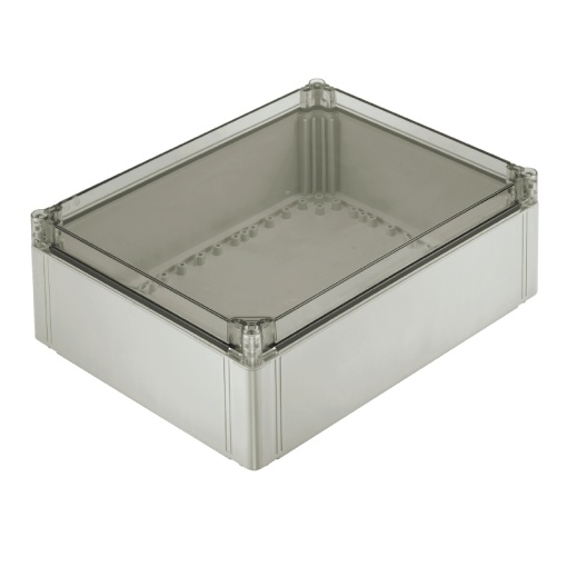 Plastic housing, FPC polycarbonate empty enclosure, 400 x 300 x 132 mm, Polycarbonate, untreated, Light Grey, Transparent