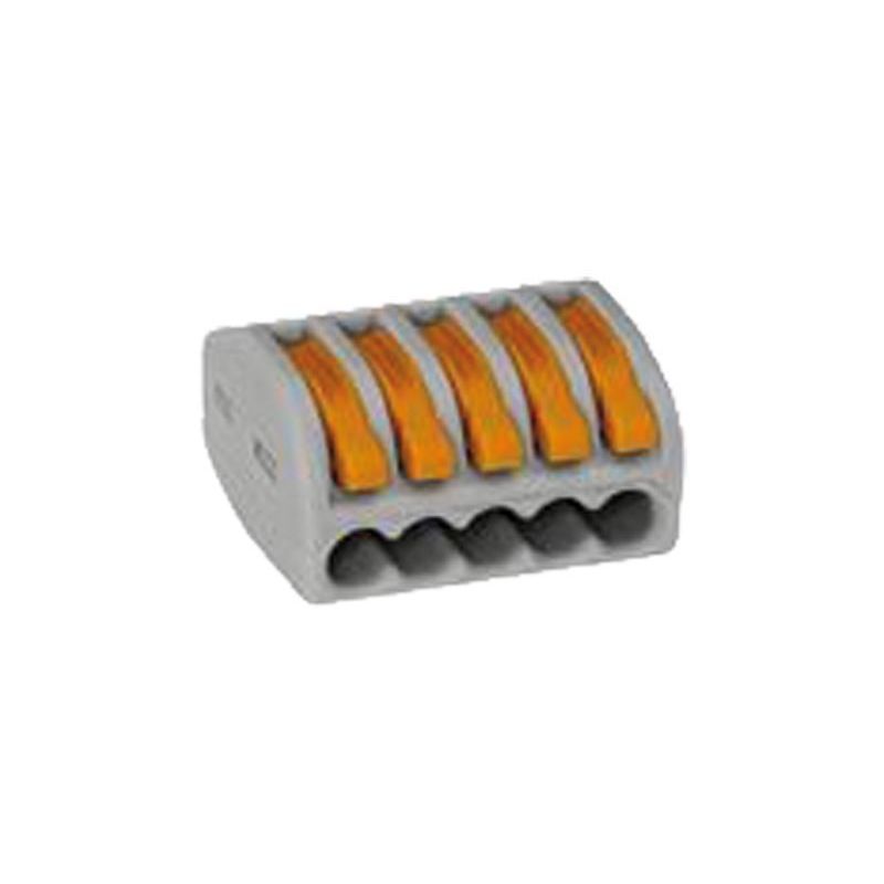 Bloco de ligação rápida, tipo terminal de parafuso. Régua de 5 bornes para cabos rígidos de 4 mm² ou cabos flexíveis de 2,5 mm².