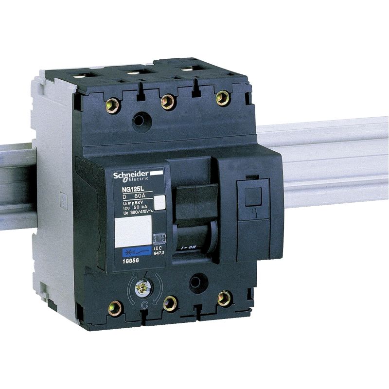 Miniature circuit-breaker, Acti9 NG125L, 3P, 80 A, D curve, 50 kA (IEC 60947-2)