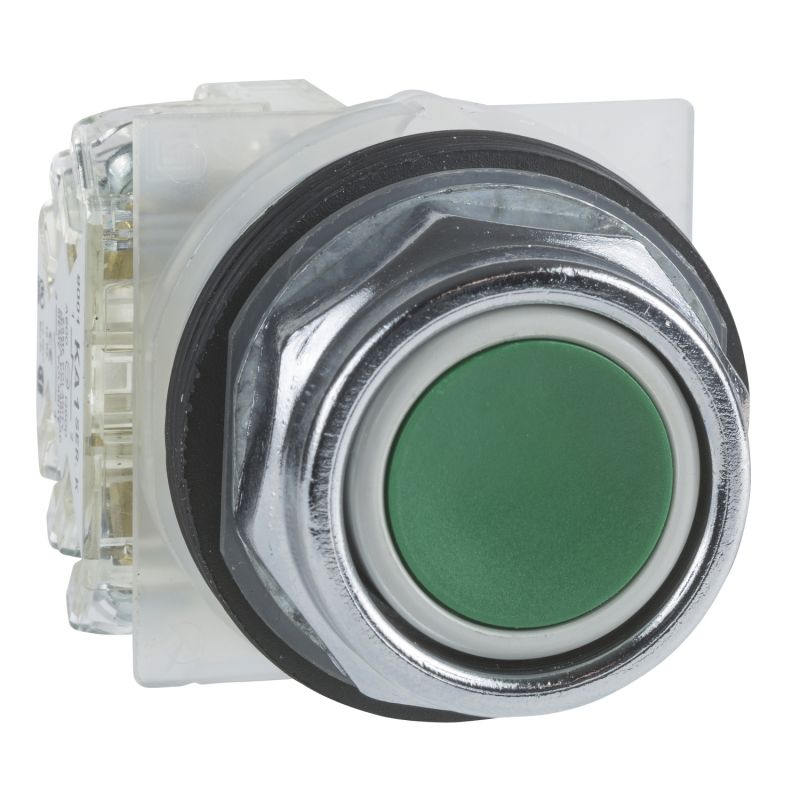 botão de pressão verde Ø 30 - mola encastrada - 1NO