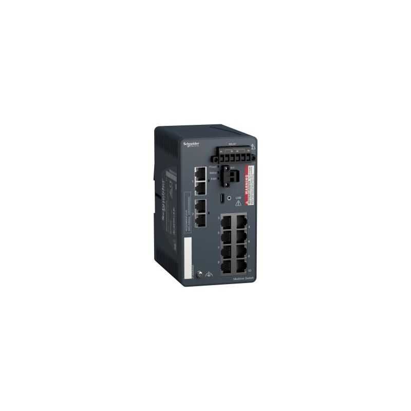 Modicon Managed Switch - 8 portos para cobre + 2 ports para fibra óptica monomodo