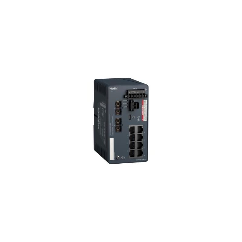 Modicon Managed Switch - 8 portos para cobre + 2 ports para fibra óptica monomodo - Duro