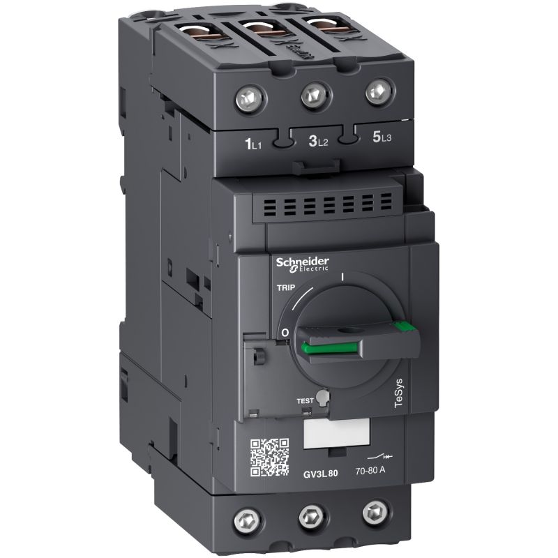 Motor circuit breaker, TeSys GV3, 3P, 80 A, magnetic, rotary handle, EverLink terminals