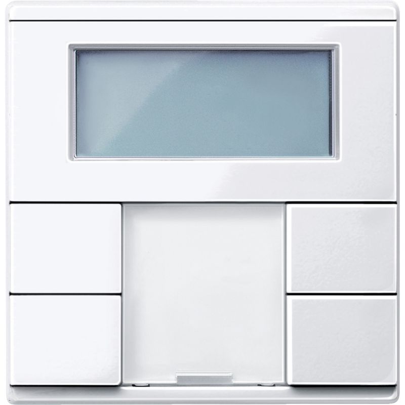 Push-button 2-gng plus with room temp. ctrl unit, active white, glossy, System M