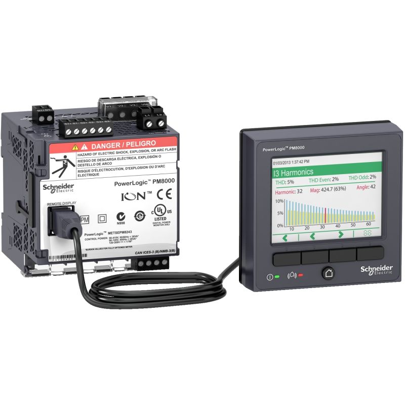 PowerLogic PM8000 - PM8244 DIN rail mount meter + Remote display - int. metering