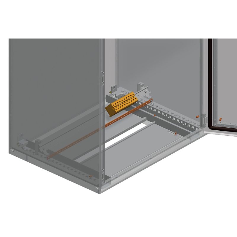 Combined Support brackets Spacial SF/SM to install earthing strip and DIN rail.