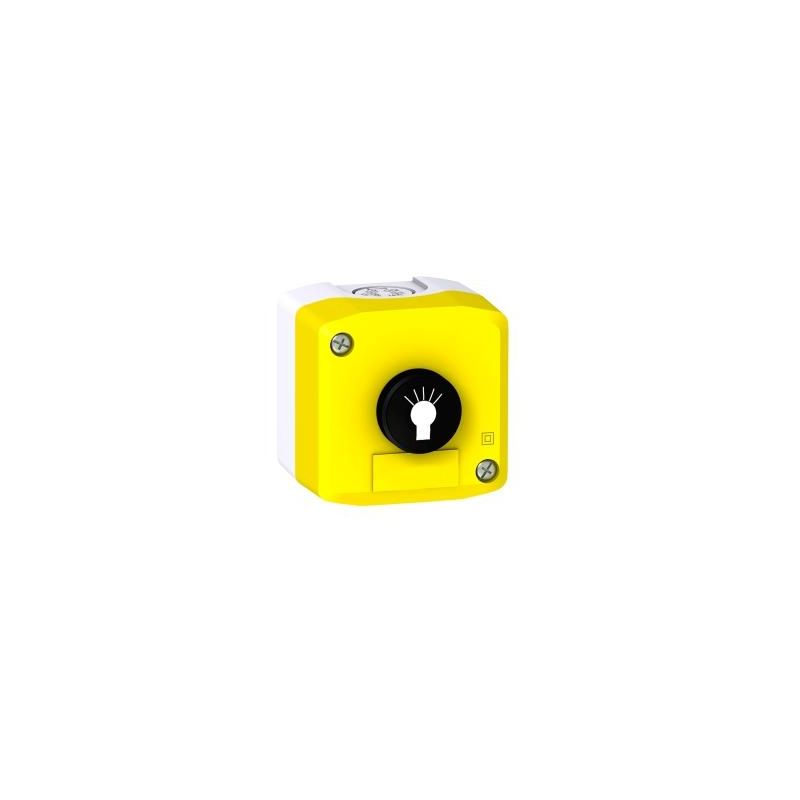 Harmony XALF, Lift inspection station, plastic, yellow, hoistway box, 1 flush black push button light symbol 1 NO + NC