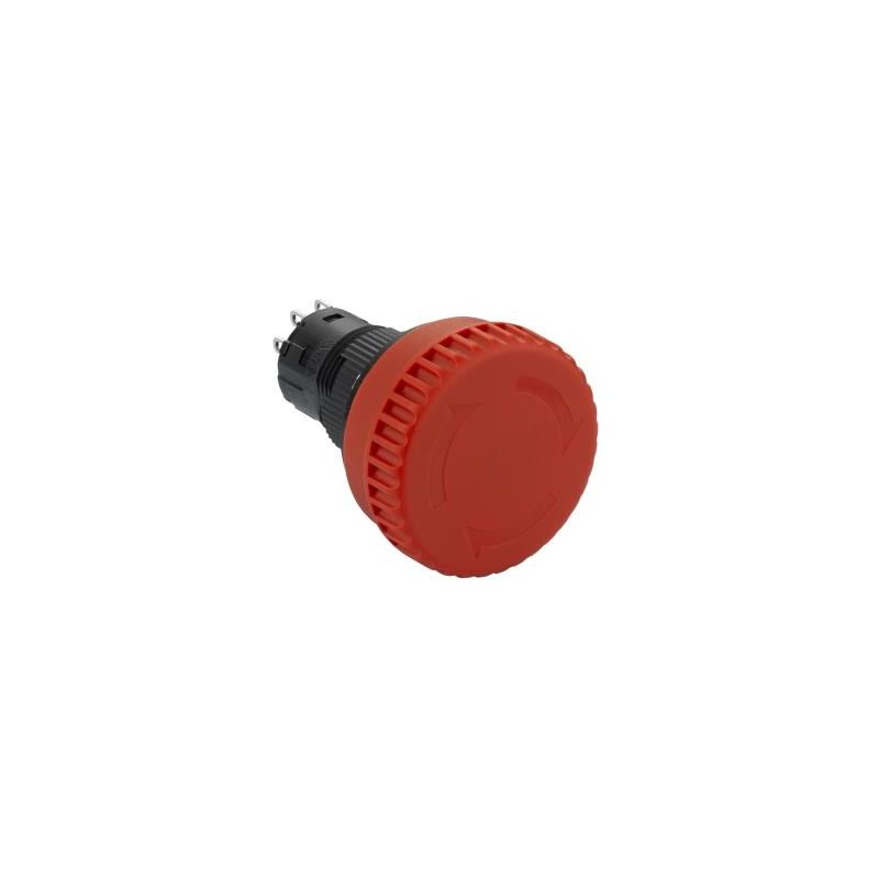 Complete illuminated mushroom head push button, Harmony XB6E, Ø 16 mm Estop 24 VDC polarised Ø 32 mm turn/pull to release 2NC
