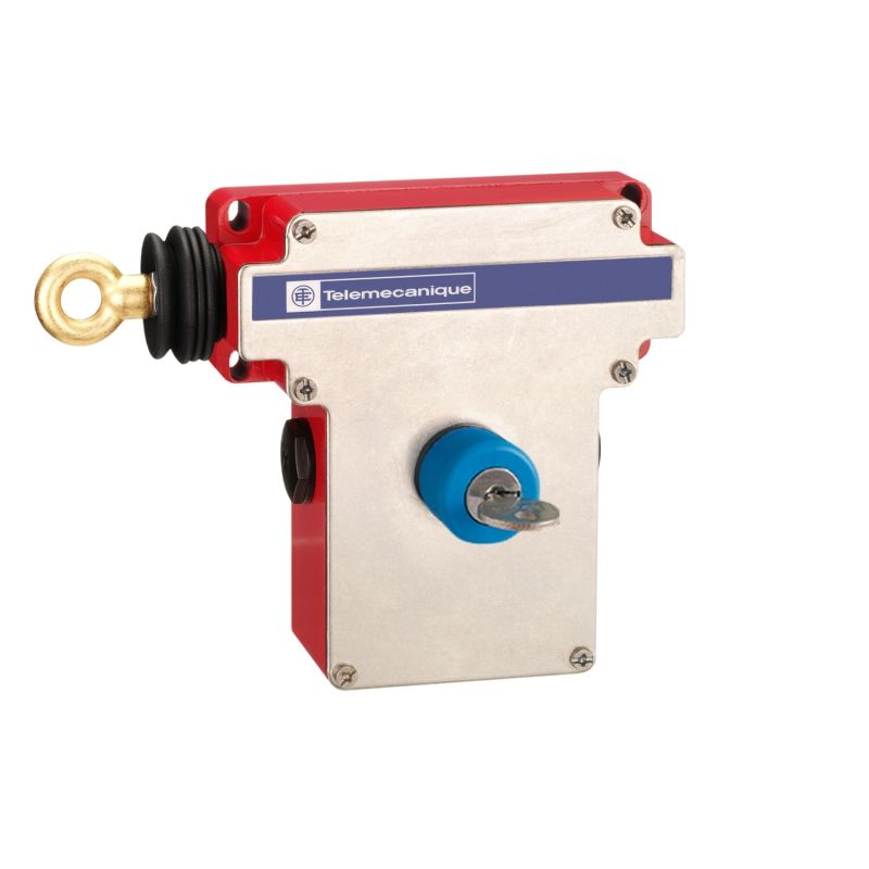 Latching emergency stop rope pull switch, Telemecanique rope pull switches XY2C, simple reset by flush push button