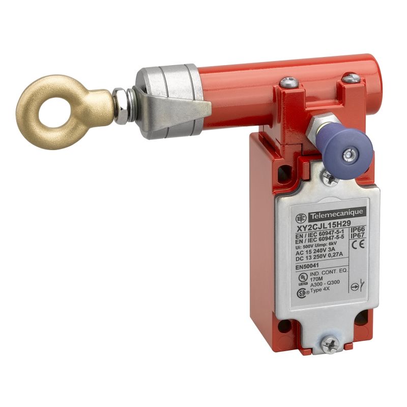 Latching emergency stop rope pull switch, Telemecanique rope pull switches XY2C, e XY2CJ, left side, 2NC+1 NO, ISO M20