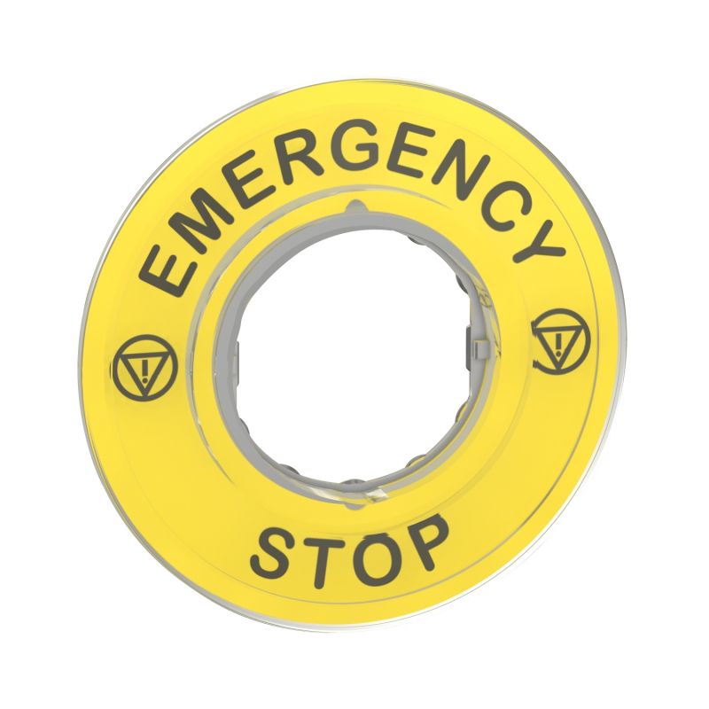 marked legend Ø60 for emergency stop - EMERGENCY STOP/logo ISO13850