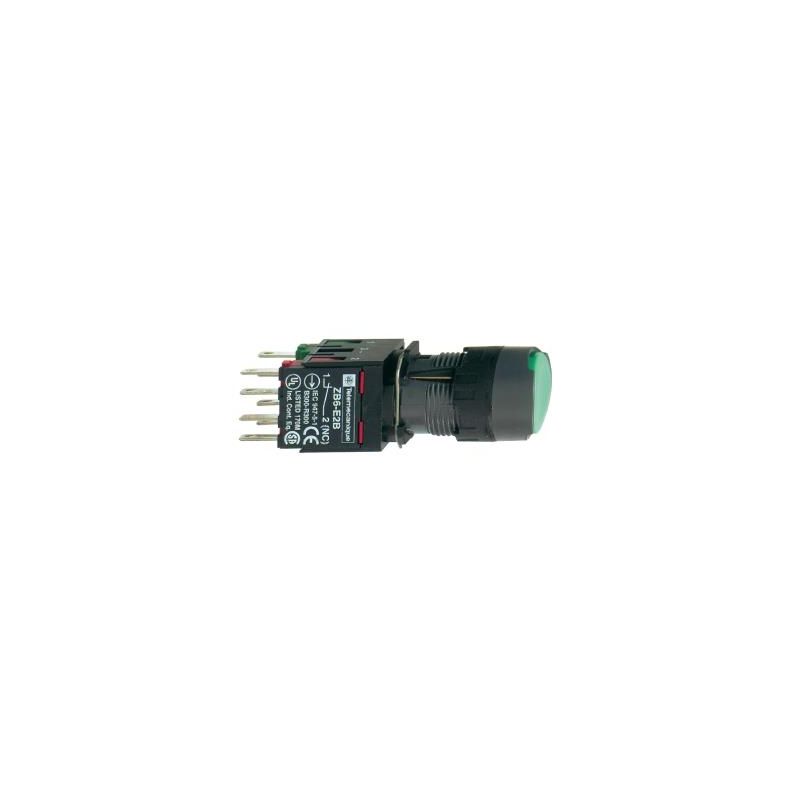 Complete illuminated push button, Harmony XB6, green flush illum pushbutton Ø 16 latching 1NO+1NC 12...24 V