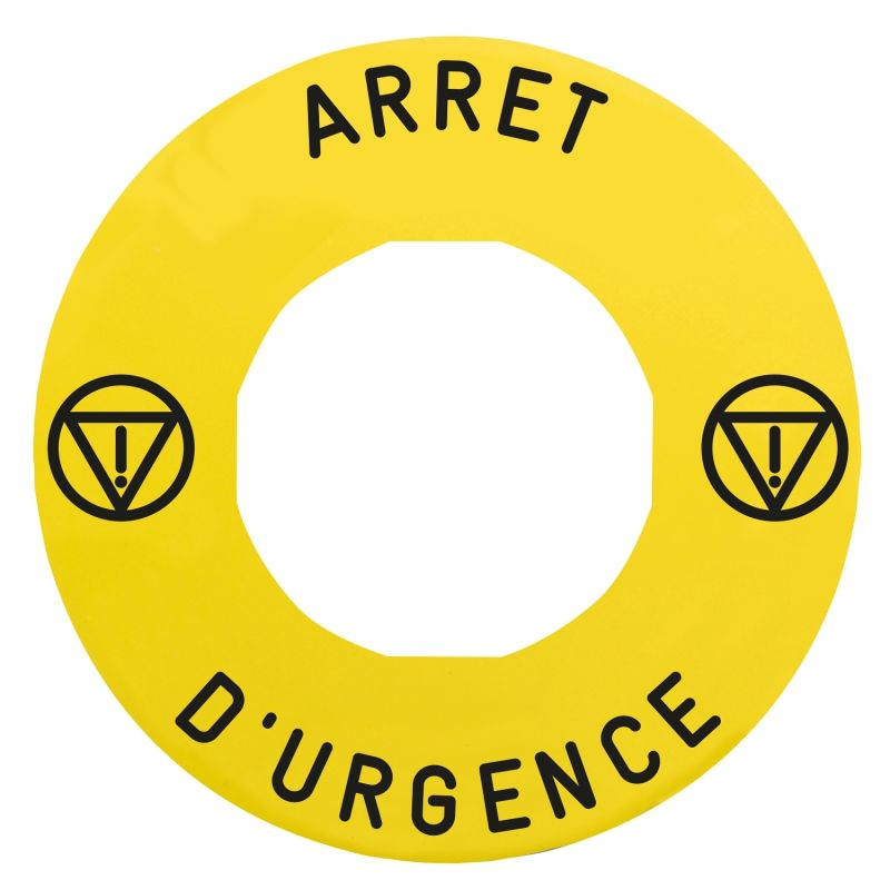 legenda circular de Ø 90 - amarela - ARRET D'URGENCE/logo ISO13850