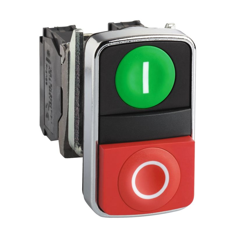 green flush/red flush double-headed pushbutton Ø22 with marking
