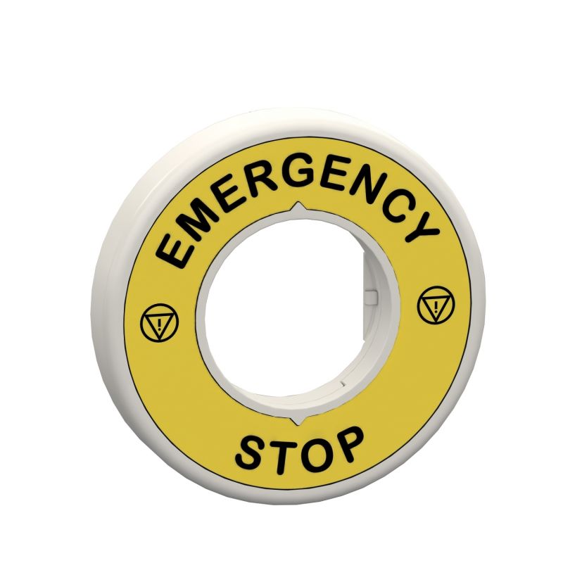Illuminated ring Ø60, plastic, yellow, red fixed integral LED, marked EMERGENCY STOP, 24 V AC/DC