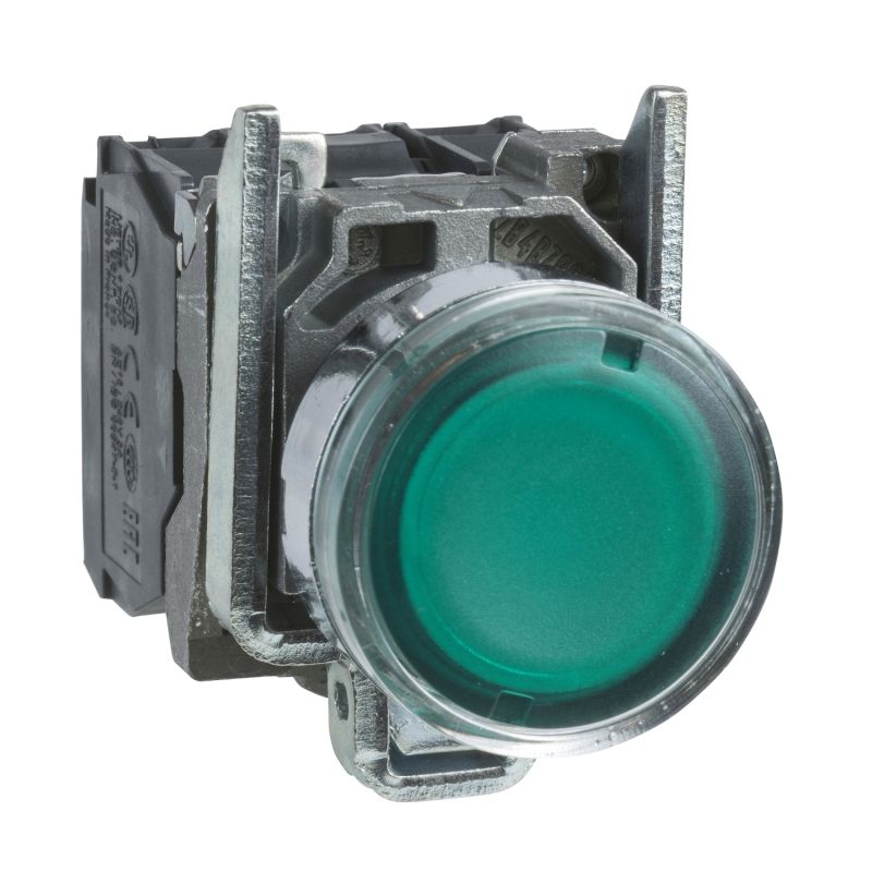 botão de pressão iluminado verde Ø 22 – mola encastrada - 240 V - 1NO+1NC