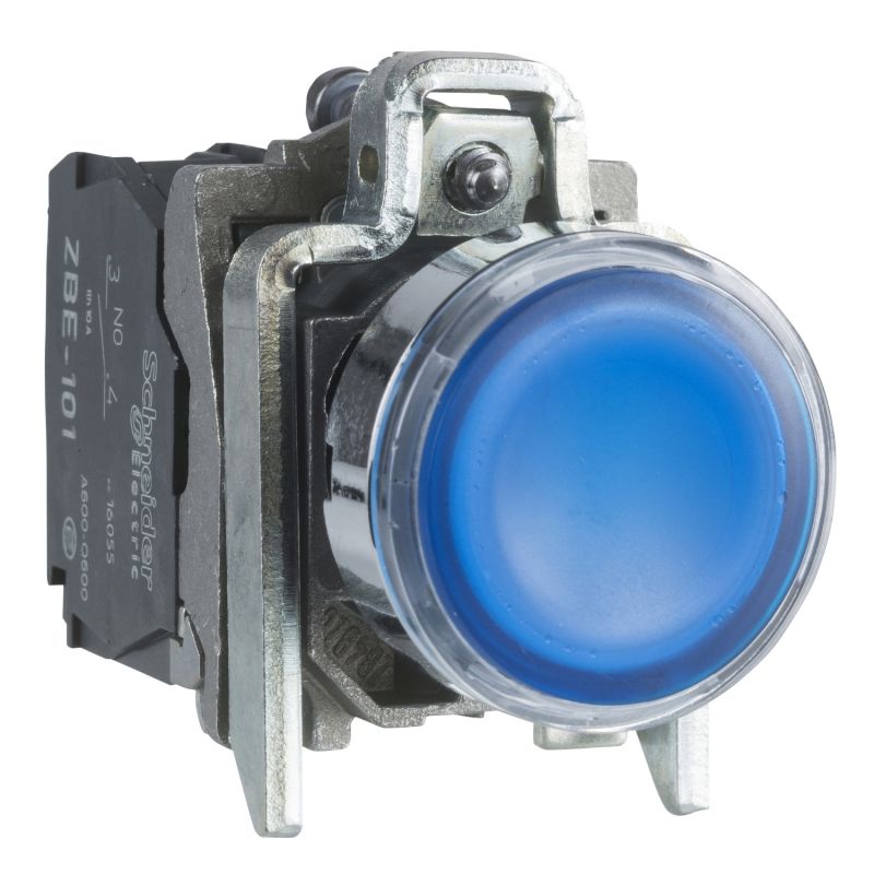botão de pressão iluminado azul Ø 22 – mola encastrada - 120 V - 1NO+1NC